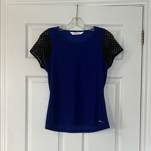 Gottex Blue Top with Black Mesh Sleeves